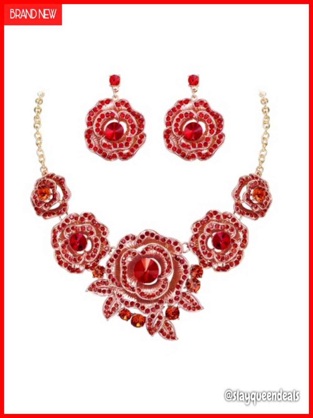 Crystal Layer Flower Cluster Statement Necklace Dangle Earrings Set for Women